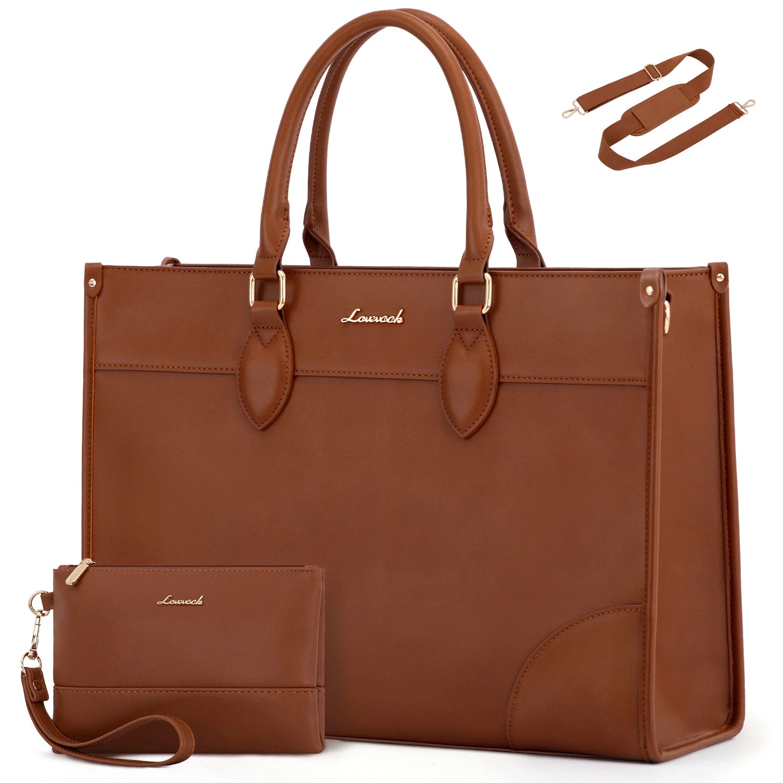 JMT-343306 Waterproof 15.6 in Canvas PU Leather Work Bag Set for Laptop and Office Use - Stylish Tote and Shoulder Handbag for Women