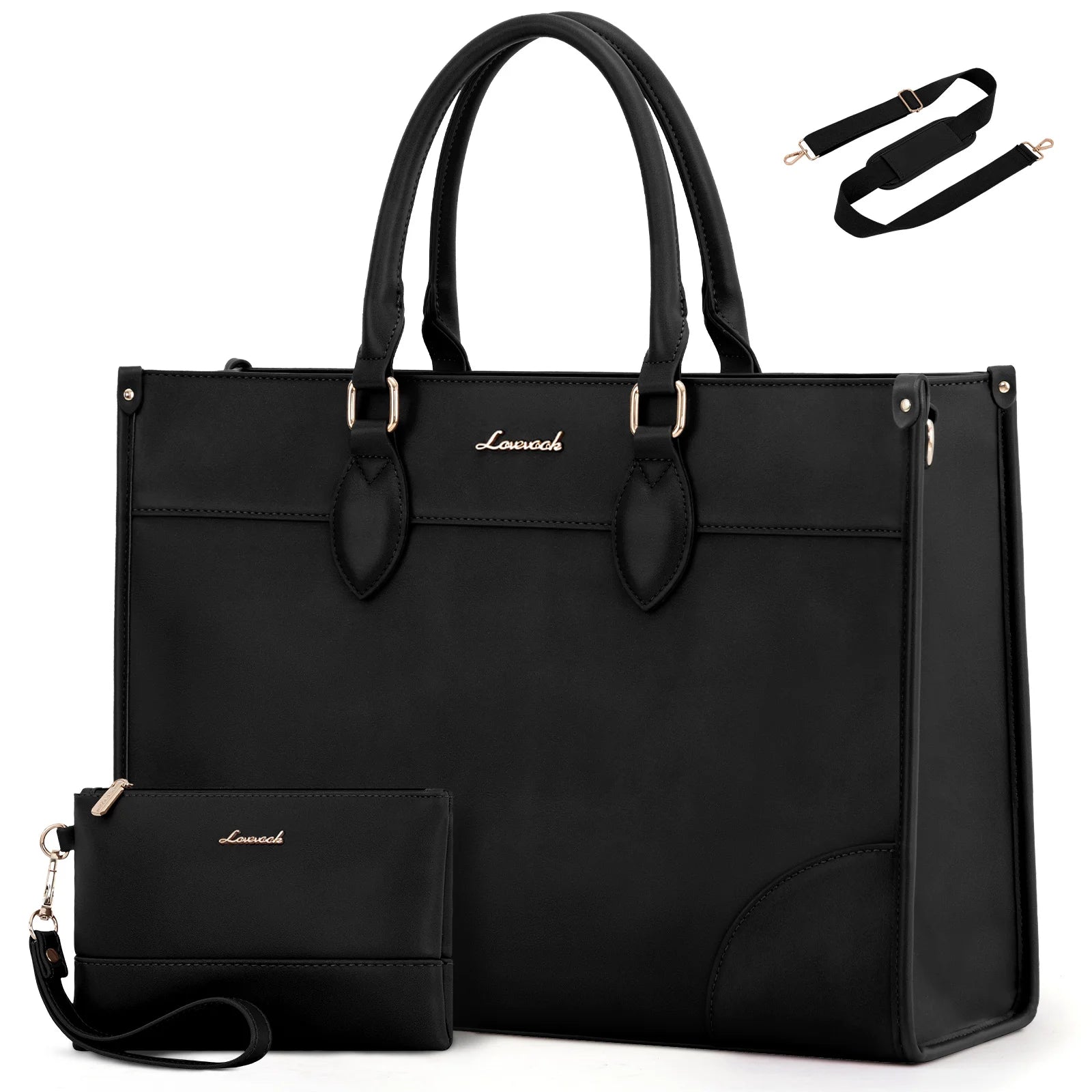 JMT-343306 Waterproof 15.6 in Canvas PU Leather Work Bag Set for Laptop and Office Use - Stylish Tote and Shoulder Handbag for Women
