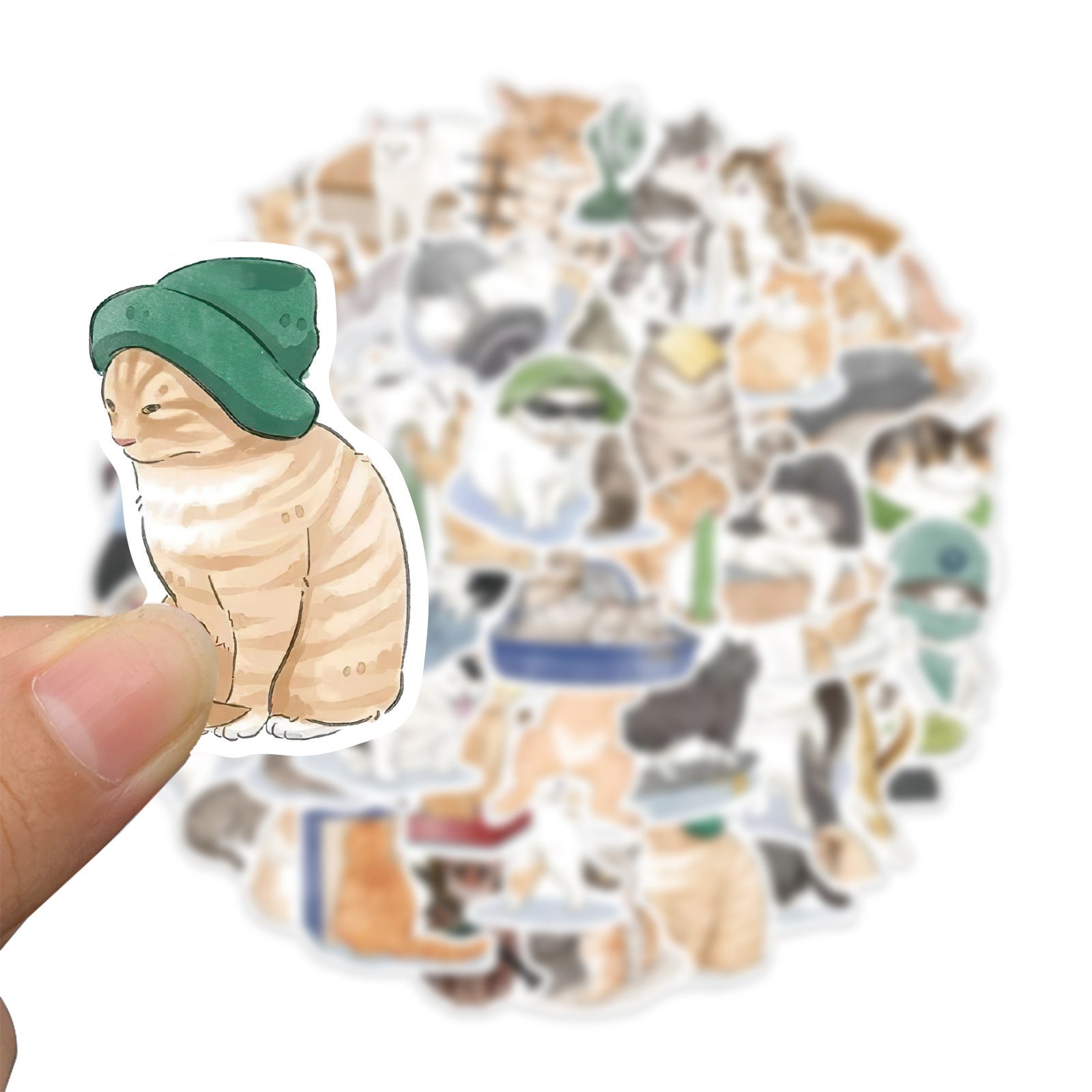 JMT-344202 Cute Cartoon Watercolor Cat Stickers Set - 53 Pieces for Luggage, Computers, and Phones