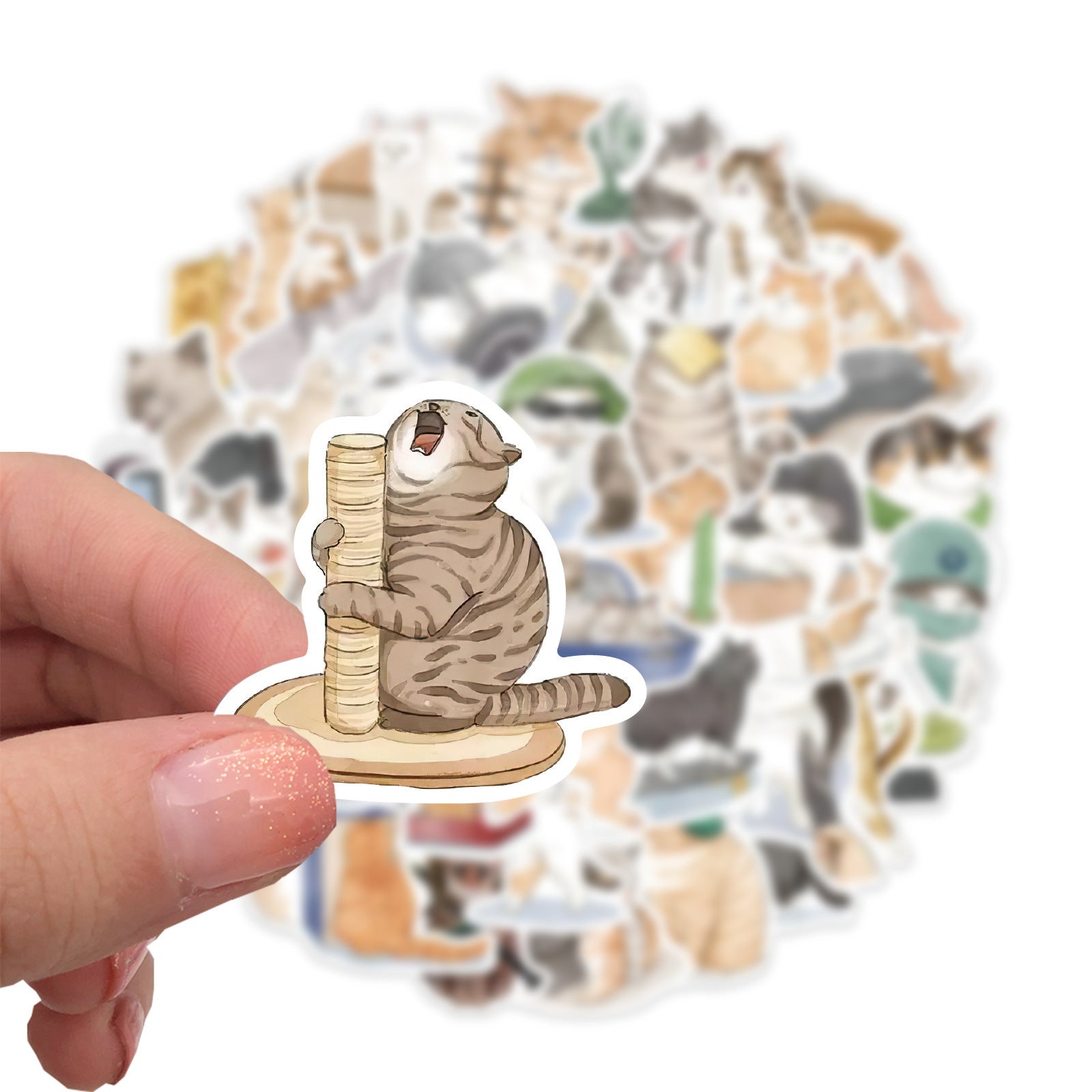 JMT-344202 Cute Cartoon Watercolor Cat Stickers Set - 53 Pieces for Luggage, Computers, and Phones