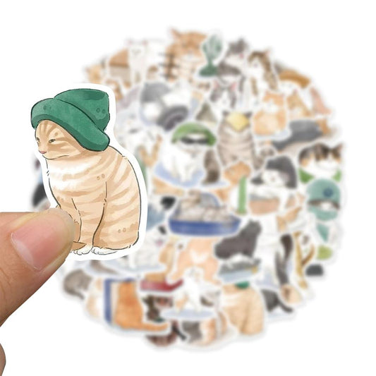 JMT-344202 Cute Cartoon Watercolor Cat Stickers Set - 53 Pieces for Luggage, Computers, and Phones