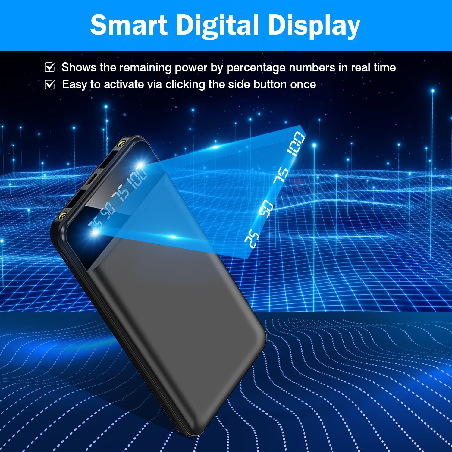 JMT-344906 10000mAh Portable Power Bank Ultra Slim External Battery Pack with Dual USB Outputs and LED Flashlight