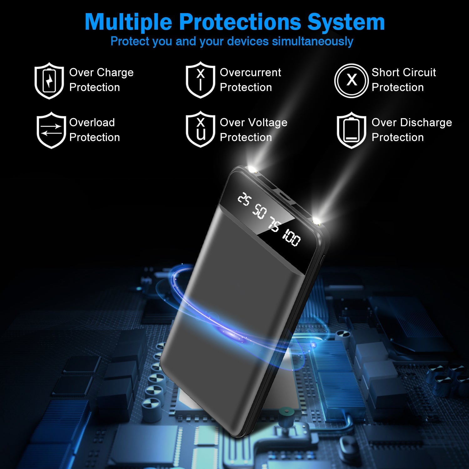 JMT-344906 10000mAh Portable Power Bank Ultra Slim External Battery Pack with Dual USB Outputs and LED Flashlight