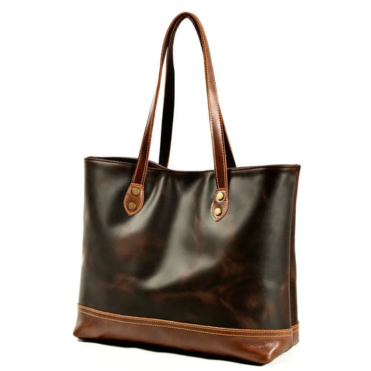 JMT-345418 Vintage Leather Handle Canvas Tote Bag for Women