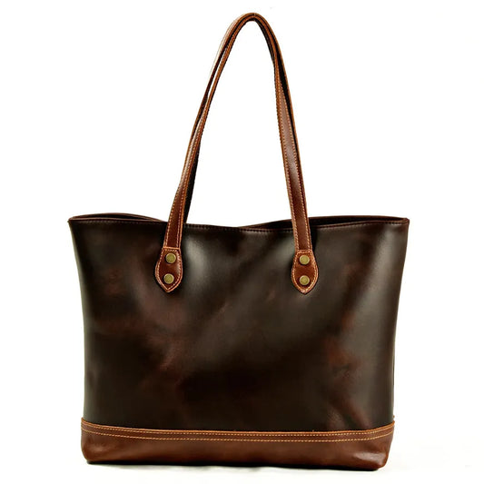 JMT-345418 Vintage Leather Handle Canvas Tote Bag for Women