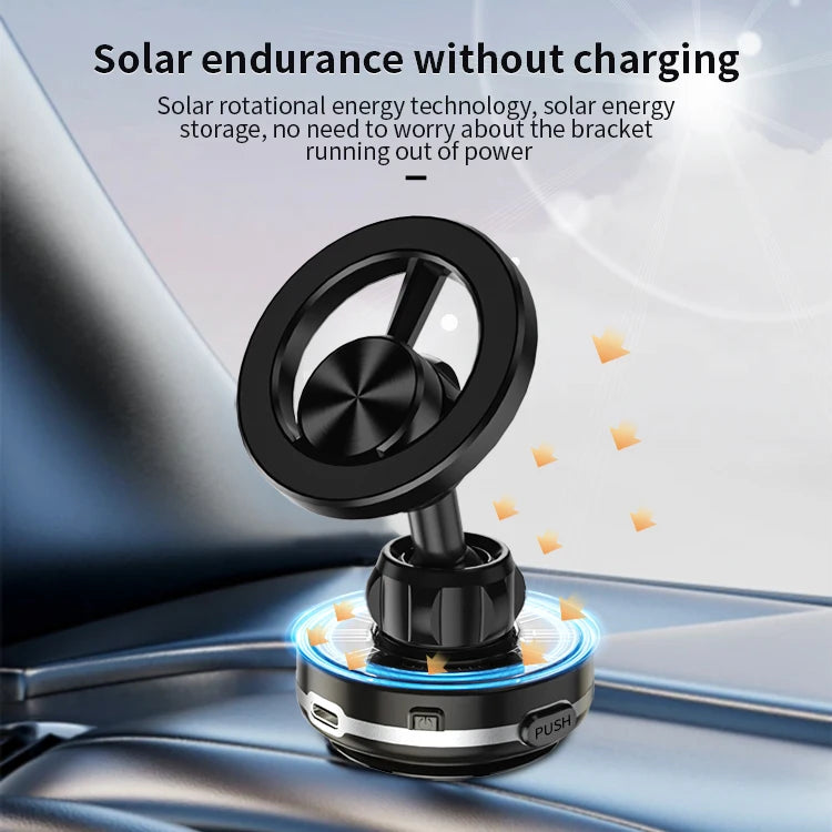 JMT-345546 Universal 360-Degree Rotation Solar-Powered Car Phone Holder with Vacuum Suction Cup and Magnetic Mount
