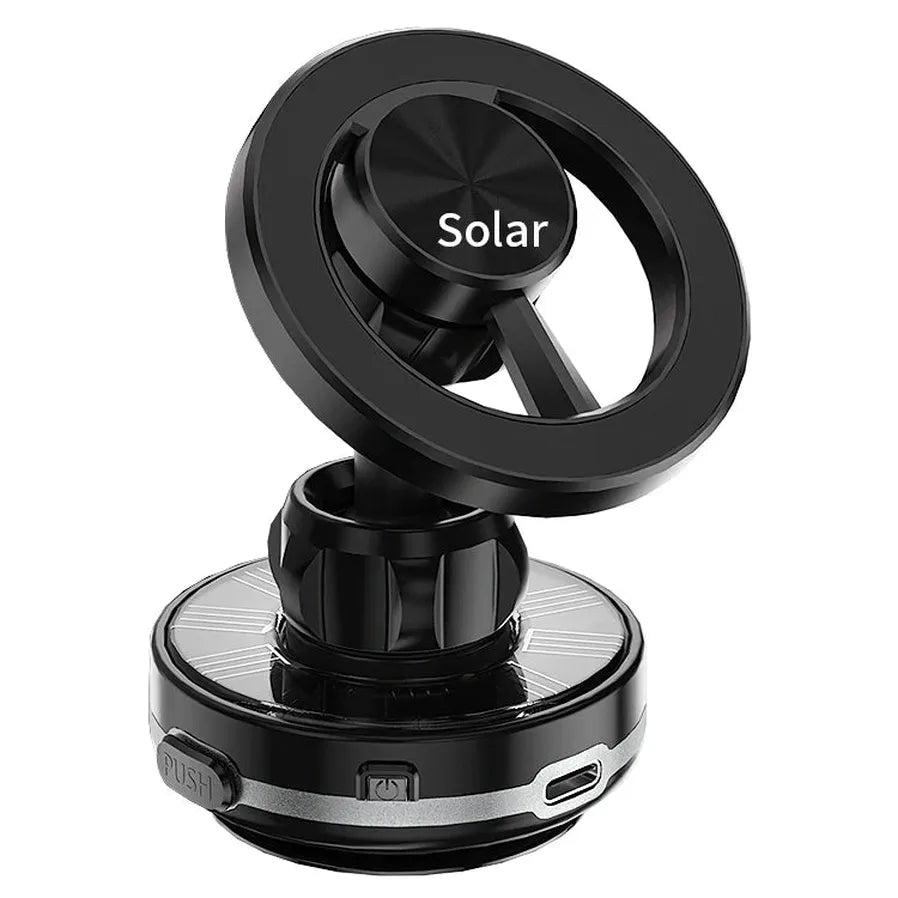 JMT-345546 Universal 360-Degree Rotation Solar-Powered Car Phone Holder with Vacuum Suction Cup and Magnetic Mount