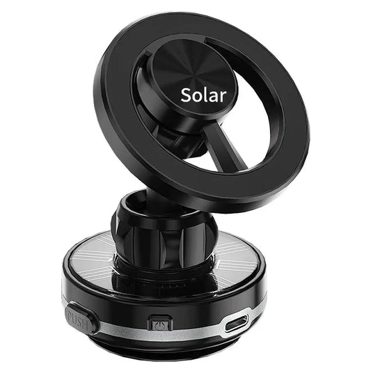 JMT-345546 Universal 360-Degree Rotation Solar-Powered Car Phone Holder with Vacuum Suction Cup and Magnetic Mount