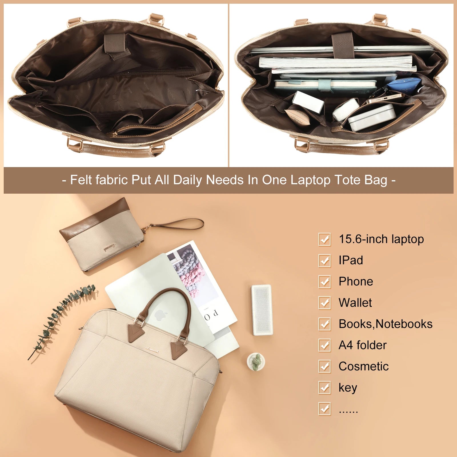JMT-345546 Waterproof Canvas Business Bag Set for Women – 15.6in Briefcase and Large Tote Crossbody Laptop Handbag