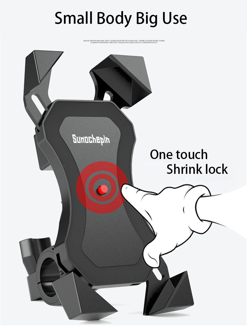 JMT-345738 Universal Motorcycle and Bicycle Phone Holder with One-Key Lock for 4-6.5 Inch Devices, Shockproof and Anti-Skid Design
