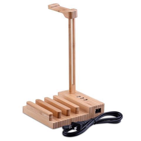 JMT-345866 Solid Wood Earphone Stand with Round Carving and Spray Finish for Elegant Home Decoration