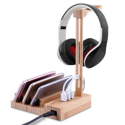 JMT-345866 Solid Wood Earphone Stand with Round Carving and Spray Finish for Elegant Home Decoration