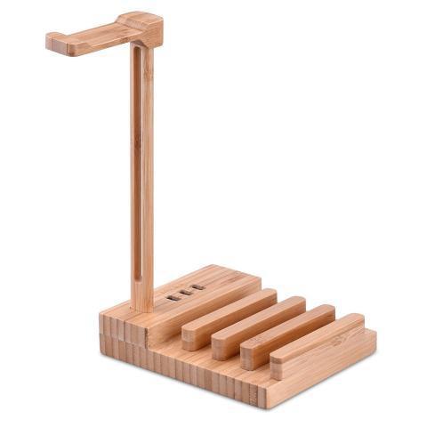 JMT-345866 Solid Wood Earphone Stand with Round Carving and Spray Finish for Elegant Home Decoration