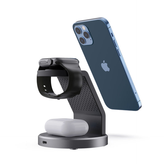 JMT-346058 15W Multifunctional Wireless Charger for Phone, Watch, and Headset - Black USB Interface
