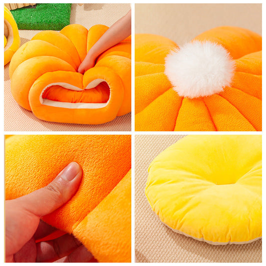 JMT-346186 Warm Pumpkin-Shaped Closed Cat Litter Box with High Elastic PP Cotton Bedding for Cozy Winter Comfort