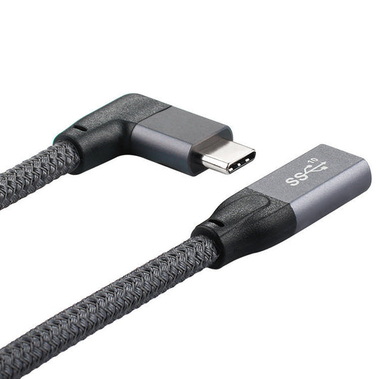 JMT-347210 USB Type-C Female to Male Fast Charging Adapter Cable - 90° Bend, 100W Power, 10Gbps Data Transfer, Metal Shell - 0.2m