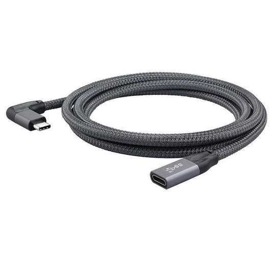 JMT-347210 USB Type-C Female to Male Fast Charging Adapter Cable - 90° Bend, 100W Power, 10Gbps Data Transfer, Metal Shell - 0.2m