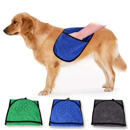 JMT-347658 Absorbent Dog Bath Towel - Soft Fiber Bathrobe for Pets in Blue, Gray, and Green