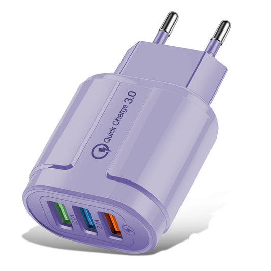 JMT-347722 3-Port Colorful Charging Plug Adapter - American & European Standard, 5V 2A, PVC Material