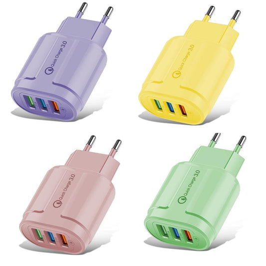 JMT-347722 3-Port Colorful Charging Plug Adapter - American & European Standard, 5V 2A, PVC Material