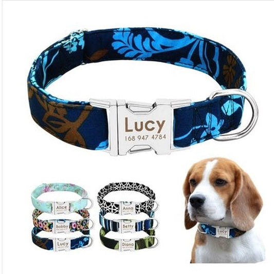 JMT-348362 Customizable Dog Collar with Anti-Lost Tag, Adjustable Nylon Material and Metal Buckle for Small to Large Dogs