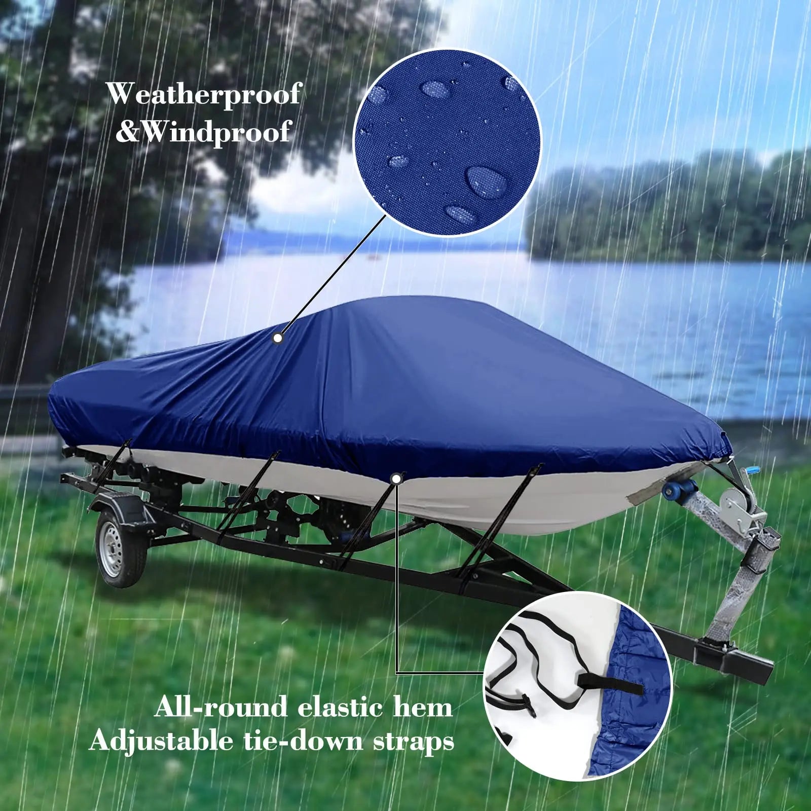 JMT-348810 Heavy Duty 600D Polyester Waterproof UV Resistant V-Hull Tri-Hull Boat Cover with Storage Bag