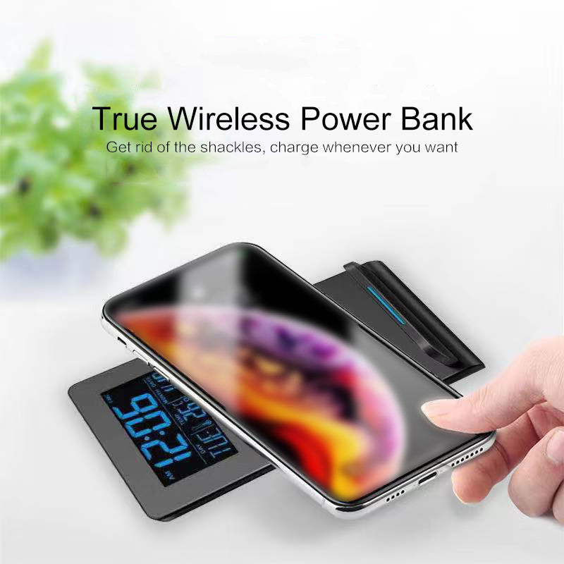 JMT-348874 Wireless Charging Alarm Clock with Mobile Phone Holder, LCD Display, Built-In Temperature Sensor, and Perpetual Calendar