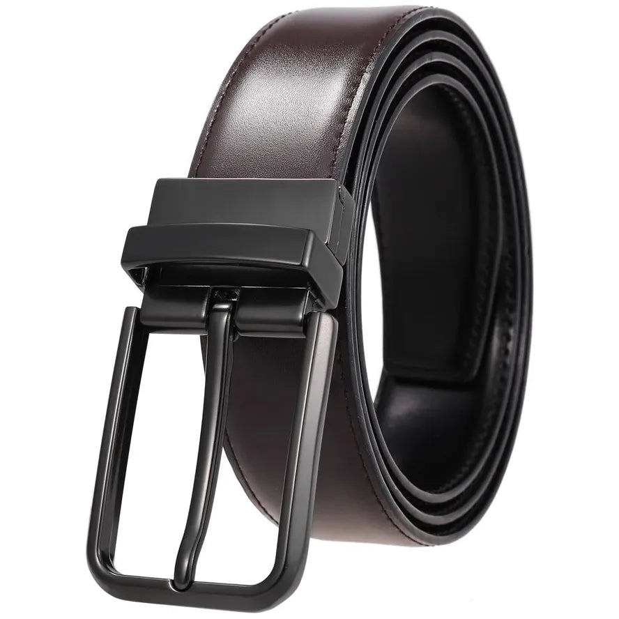 JMT-348938 Perforated Two-Layer Cowhide Leather Belt with Rotatable Buckle - Model LY36-ZZ3987-1
