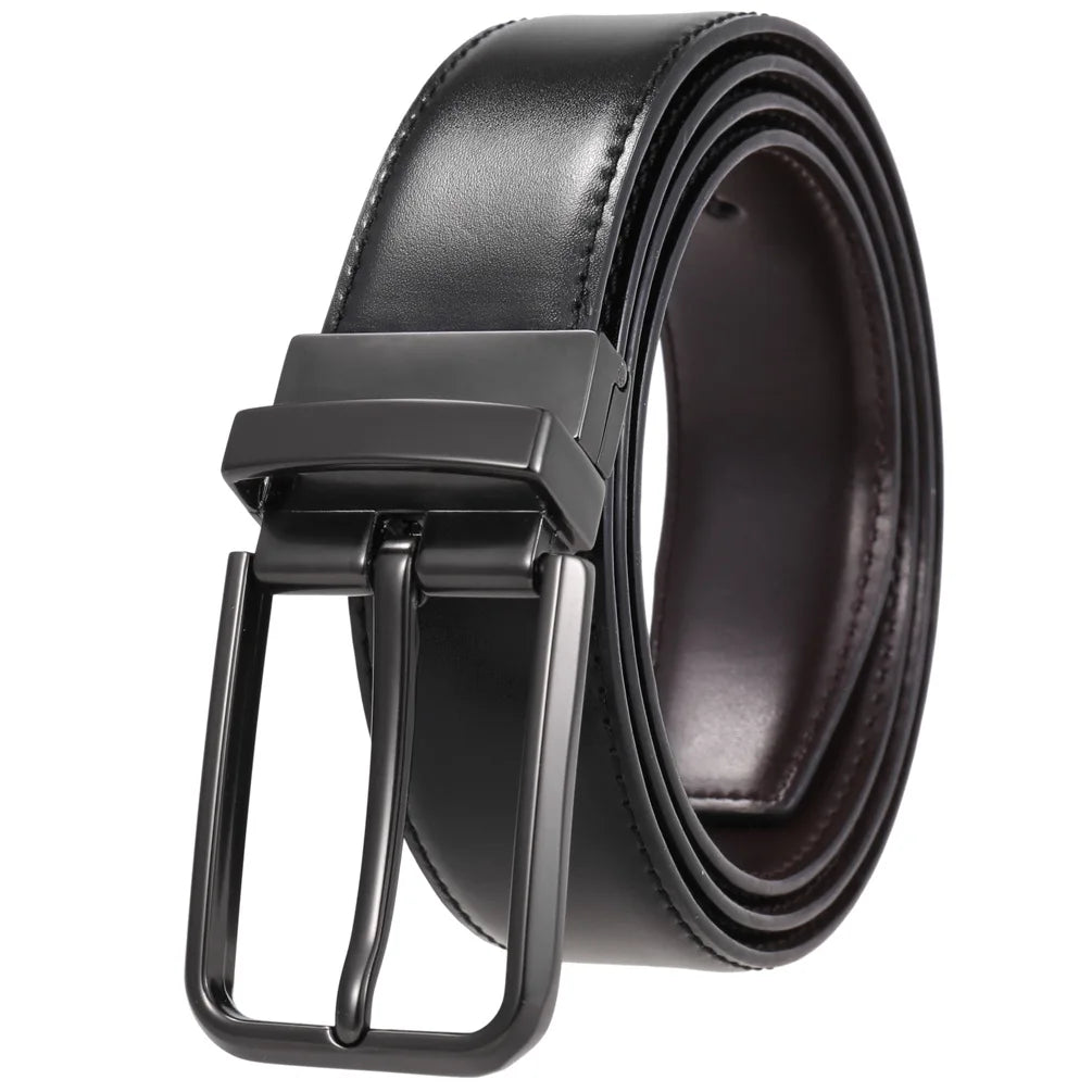 JMT-348938 Perforated Two-Layer Cowhide Leather Belt with Rotatable Buckle - Model LY36-ZZ3987-1