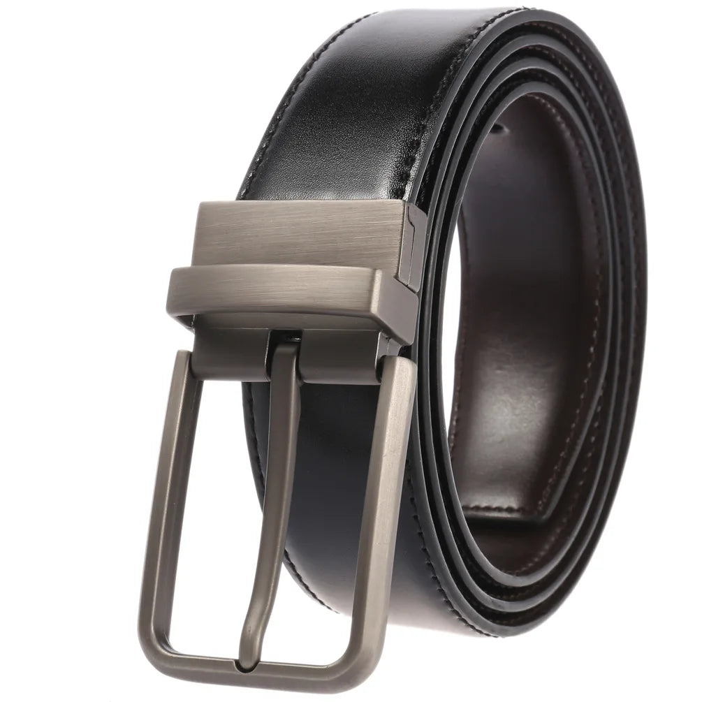 JMT-348938 Perforated Two-Layer Cowhide Leather Belt with Rotatable Buckle - Model LY36-ZZ3987-1