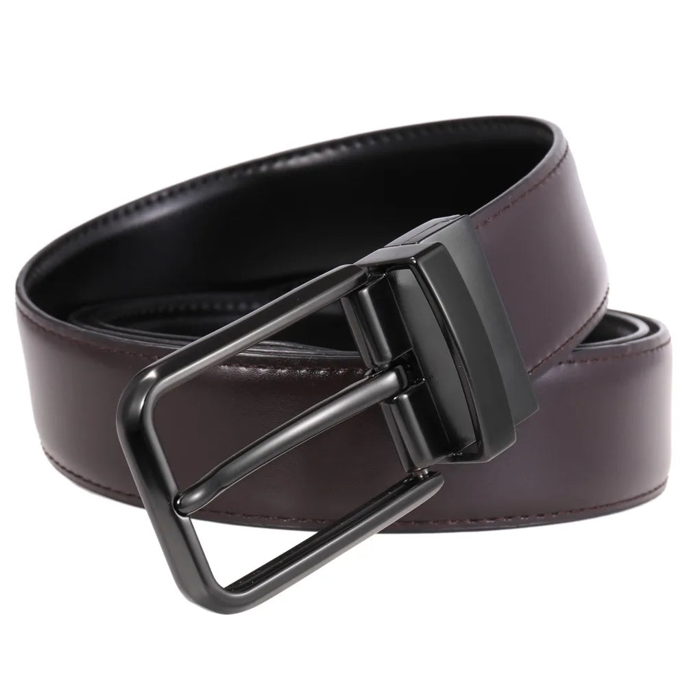 JMT-348938 Perforated Two-Layer Cowhide Leather Belt with Rotatable Buckle - Model LY36-ZZ3987-1
