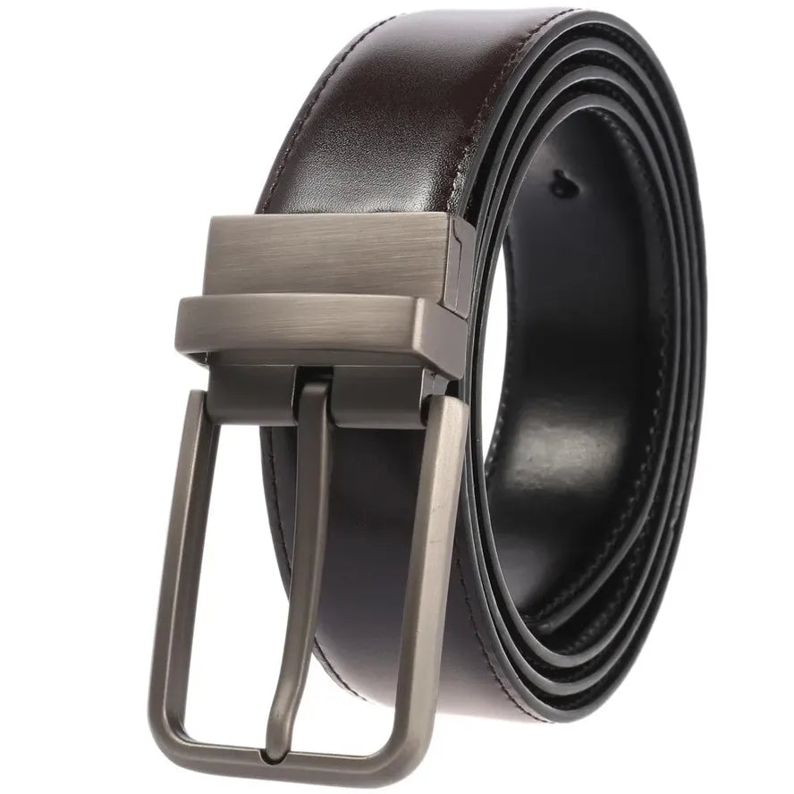JMT-348938 Perforated Two-Layer Cowhide Leather Belt with Rotatable Buckle - Model LY36-ZZ3987-1