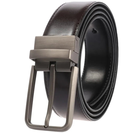JMT-348938 Perforated Two-Layer Cowhide Leather Belt with Rotatable Buckle - Model LY36-ZZ3987-1
