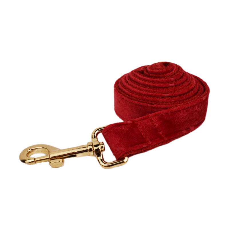 JMT-349514 Velvet Fabric Dog Collar with Leash, Bow, Flower, Vest, and Poop Bag - Adjustable Sizes XS to XL