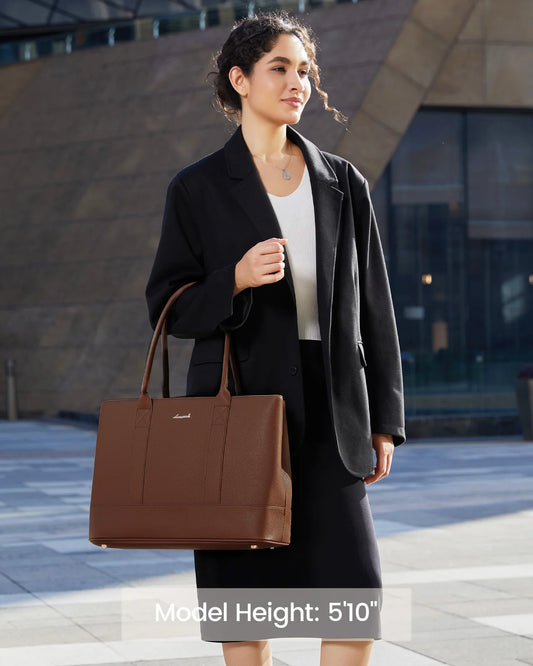 JMT-350154 Stylish Soft Leather Laptop Tote Bag for Women, 17-inch Office Briefcase and Shoulder Purse