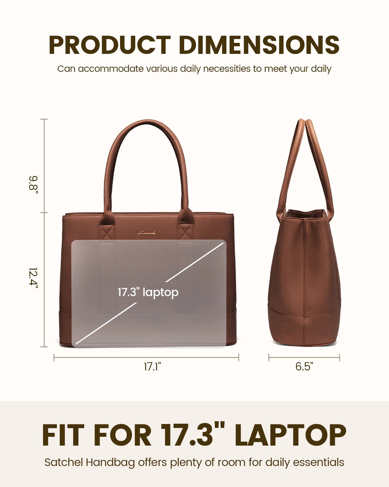 JMT-350154 Stylish Soft Leather Laptop Tote Bag for Women, 17-inch Office Briefcase and Shoulder Purse