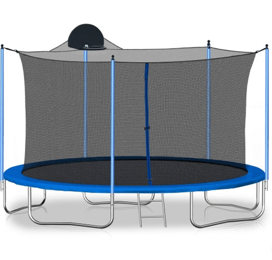 JMT-350218 12FT Trampoline with Basketball Hoop and Safety Enclosure Net for Outdoor Fun and Active Play