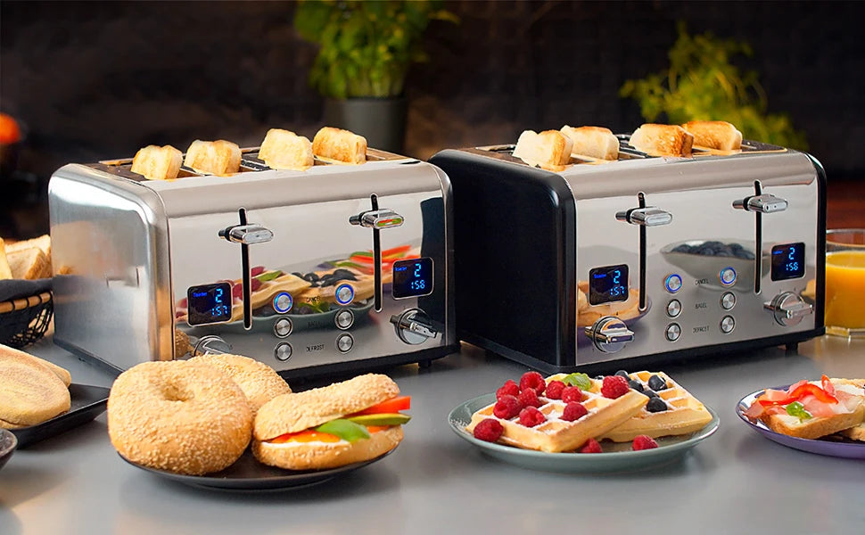 JMT-350282 Retro 4-Slice Stainless Steel Electric Pop-Up Toaster with Grill Function