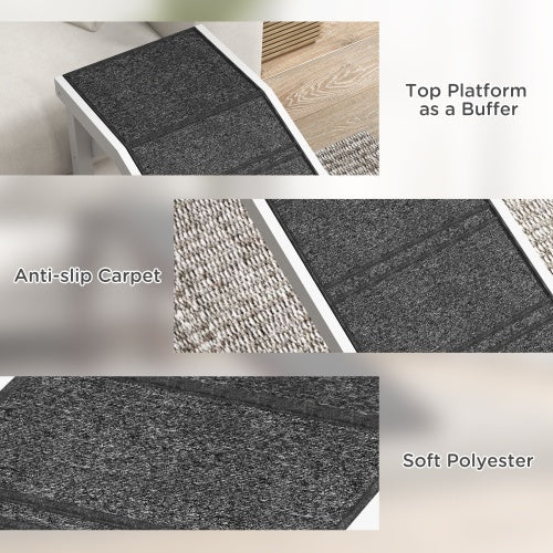 JMT-350346 Dog Bed Ramp with Non-Slip Carpet and Easy Access Platform - 74" x 16" x 25" - Sturdy Wood Construction