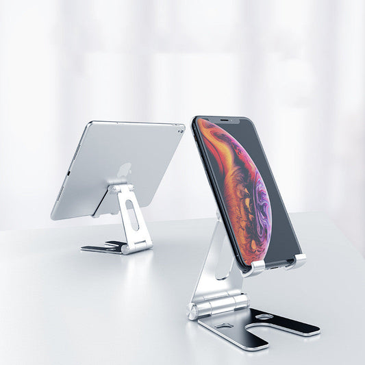 JMT-350346 Double Folding Mobile Phone and Tablet Stand, Aluminum Alloy with Silicone Grip, Compact Design