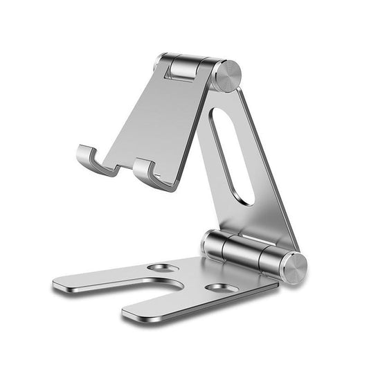 JMT-350346 Double Folding Mobile Phone and Tablet Stand, Aluminum Alloy with Silicone Grip, Compact Design