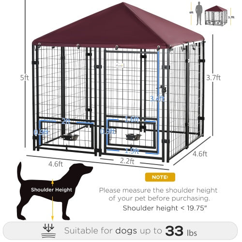 JMT-351498 PawHut Outdoor Pet Playpen with Rotating Bowl Rack and Waterproof Awning, 5' x 5' x 5', Heavy-Duty Welded Steel Design