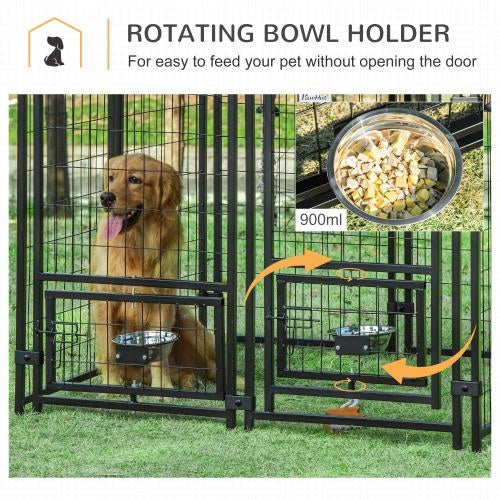 JMT-351498 PawHut Outdoor Pet Playpen with Rotating Bowl Rack and Waterproof Awning, 5' x 5' x 5', Heavy-Duty Welded Steel Design
