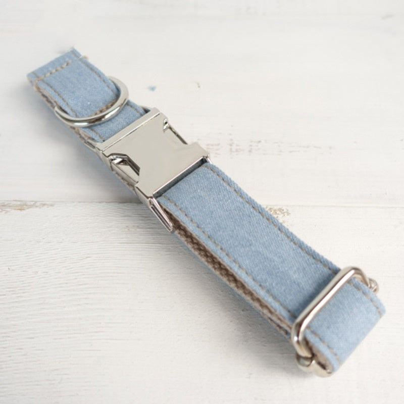 JMT-352138 Blue Polyester Cowboy Dog Collar for Stylish Pet Fashion