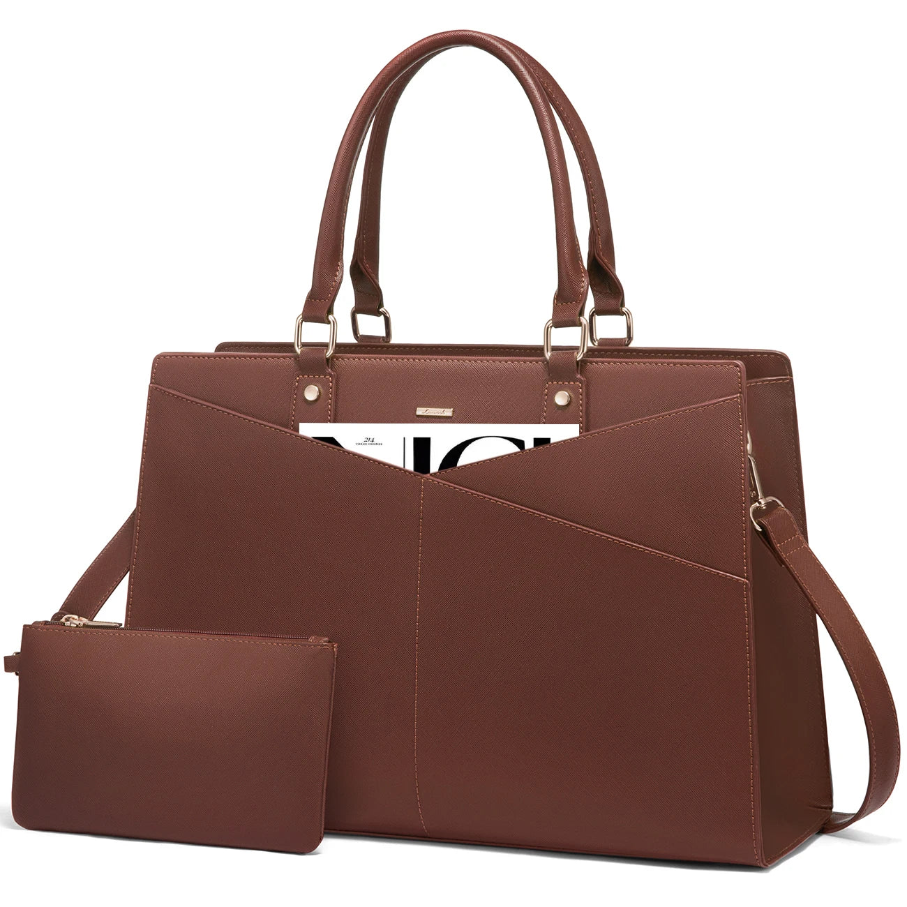 JMT-352458 Stylish 15.6 Inch Laptop Tote Bag for Women - PU Leather Work and Travel Shoulder Bag