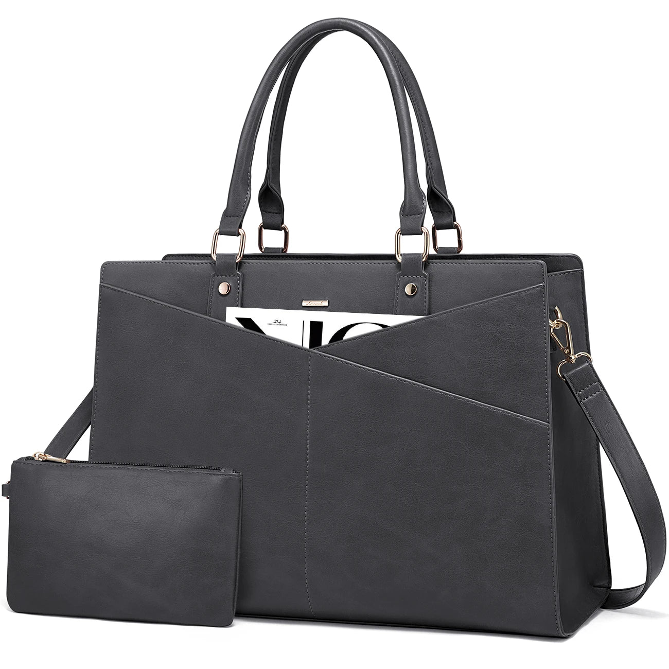 JMT-352458 Stylish 15.6 Inch Laptop Tote Bag for Women - PU Leather Work and Travel Shoulder Bag