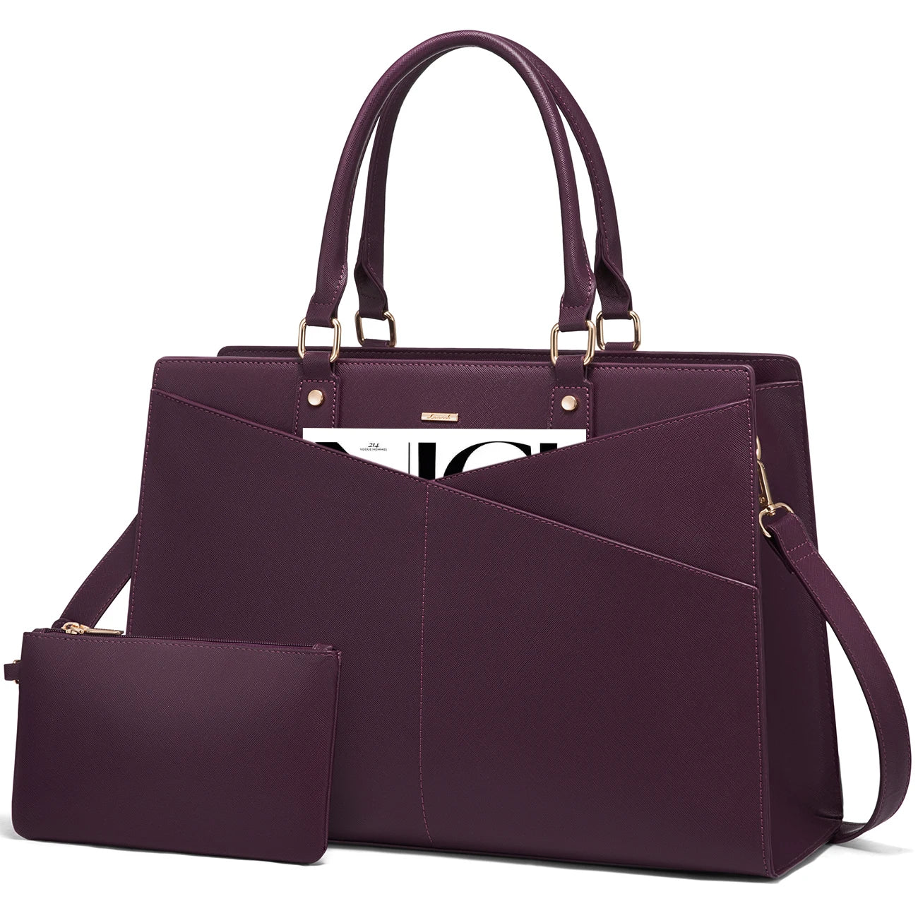 JMT-352458 Stylish 15.6 Inch Laptop Tote Bag for Women - PU Leather Work and Travel Shoulder Bag