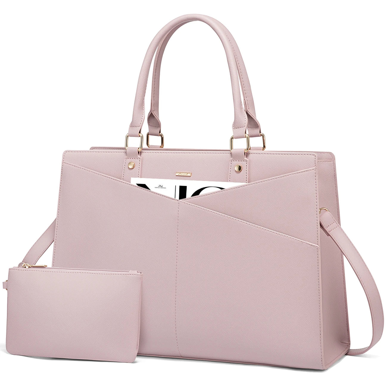 JMT-352458 Stylish 15.6 Inch Laptop Tote Bag for Women - PU Leather Work and Travel Shoulder Bag