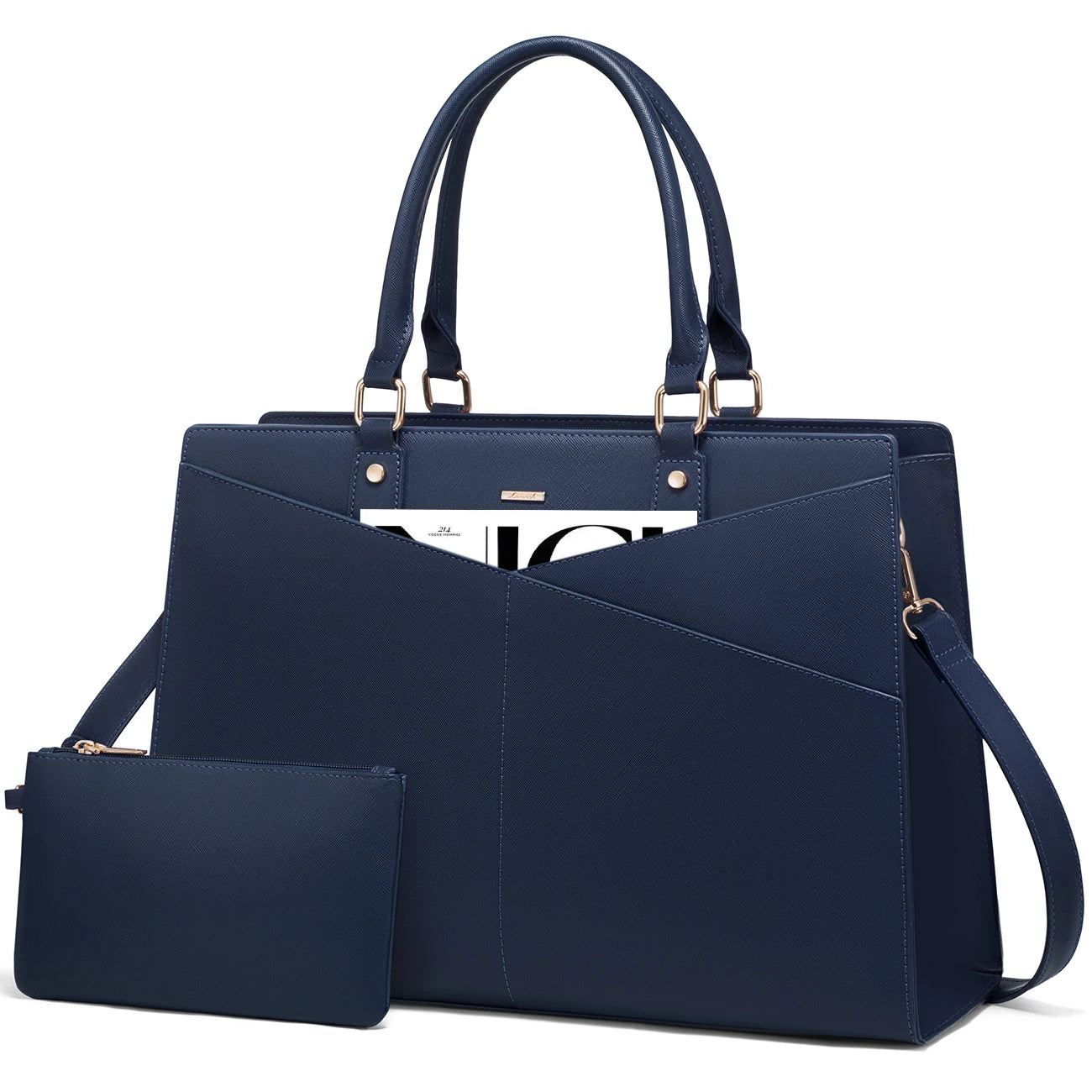 JMT-352458 Stylish 15.6 Inch Laptop Tote Bag for Women - PU Leather Work and Travel Shoulder Bag