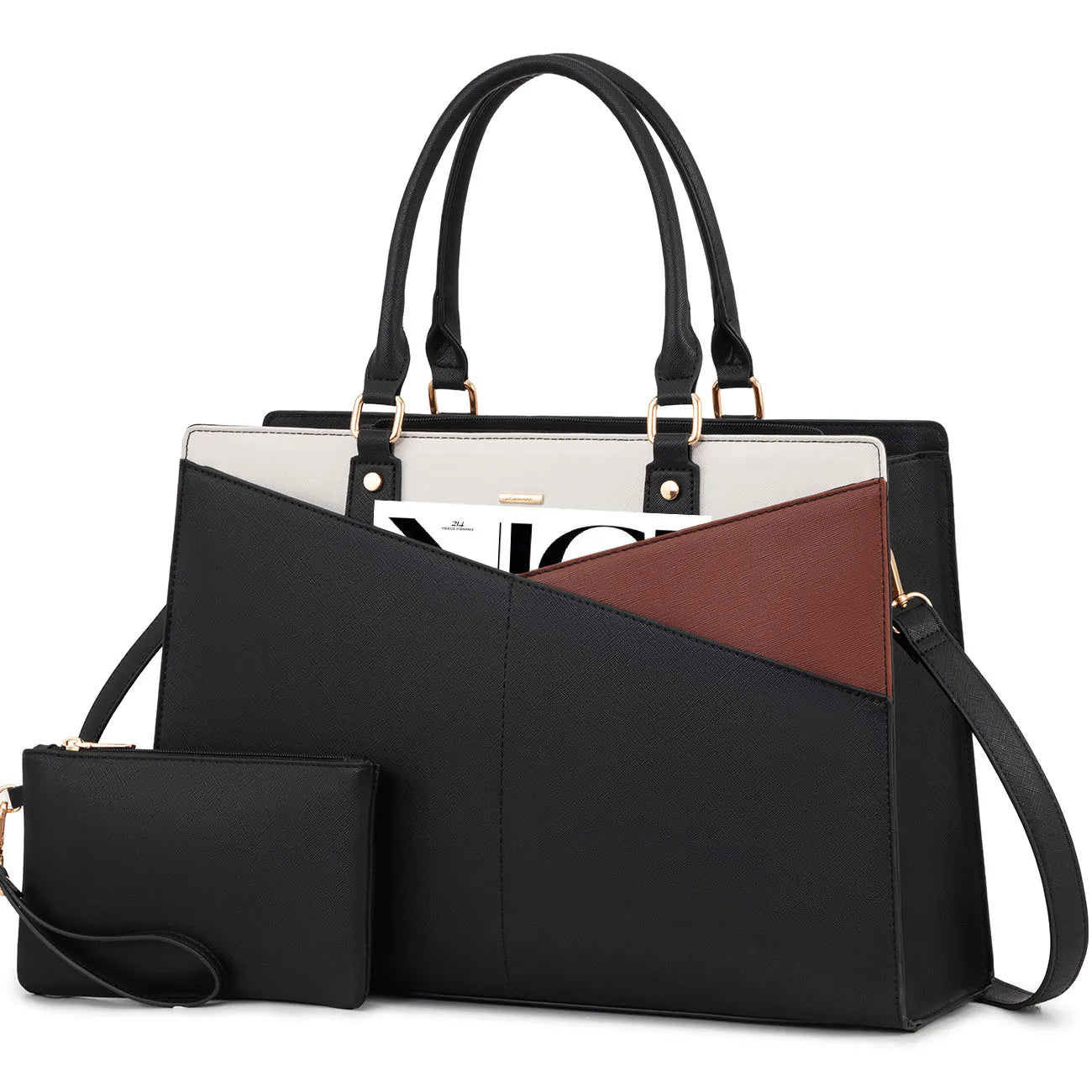 JMT-352458 Stylish 15.6 Inch Laptop Tote Bag for Women - PU Leather Work and Travel Shoulder Bag